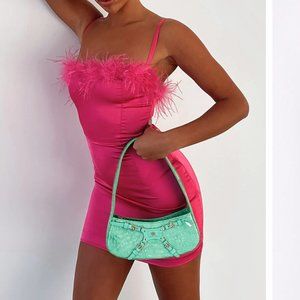 Hot Pink Mini-Dress with Feathers